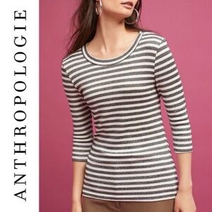Michael Stars x Anthropologie Shine Striped 3/4 Sleeve Tee Preppy Coastal XS/S